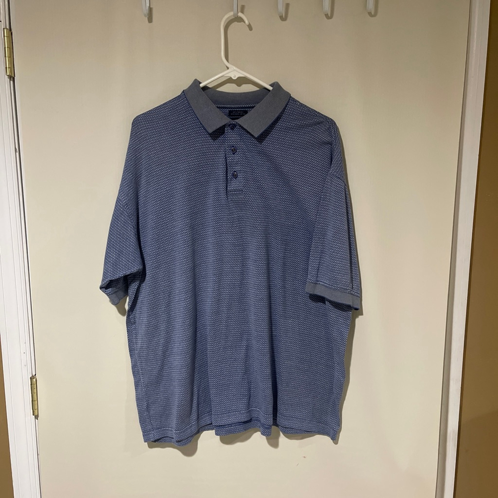 Men's Pebble Beach Blue Grey Patterned Polo Shirt Large (A4)